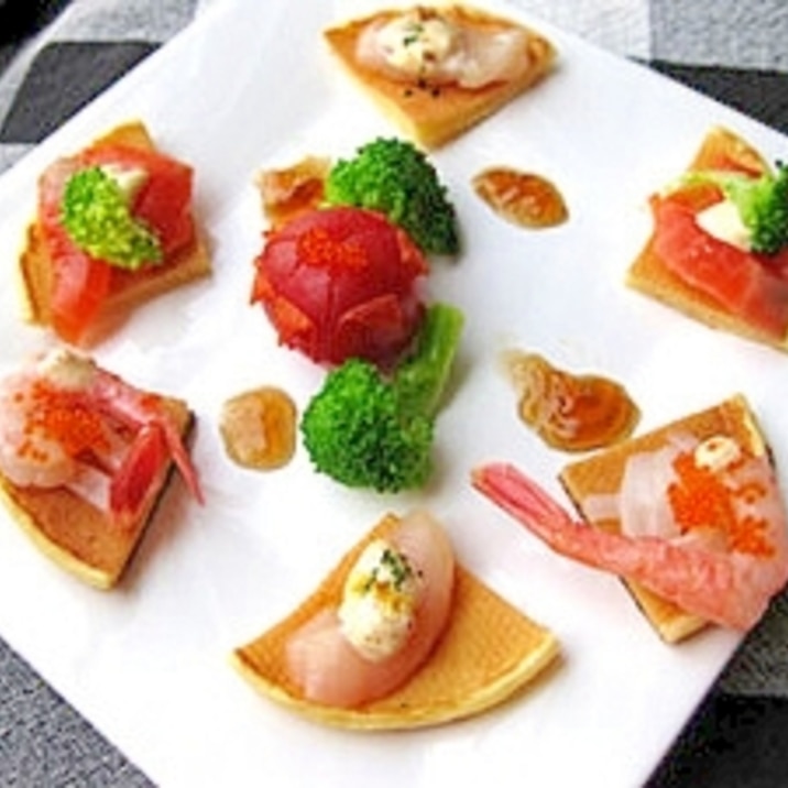 簡単パーティー パンケーキミックスで海鮮カナッペ レシピ 作り方 By 楽天出店店舗 ウルトラミックス 楽天レシピ